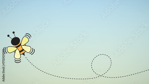 Flying bee design template with dotted lines