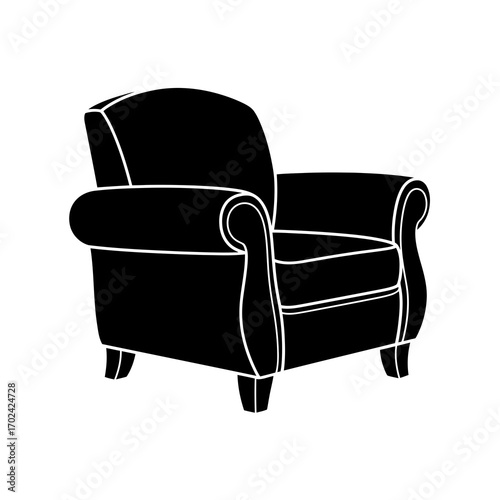 Classic black armchair silhouette on white background