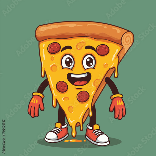 a vector of a cute cartoon pizza