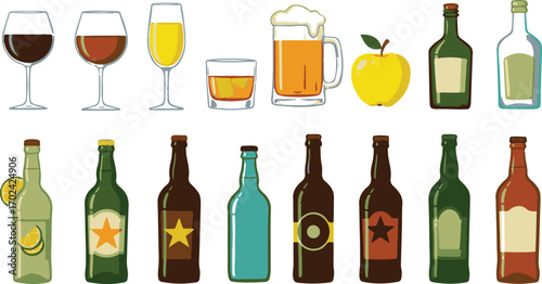 Assorted Drinks and Apple on White Background beverages
