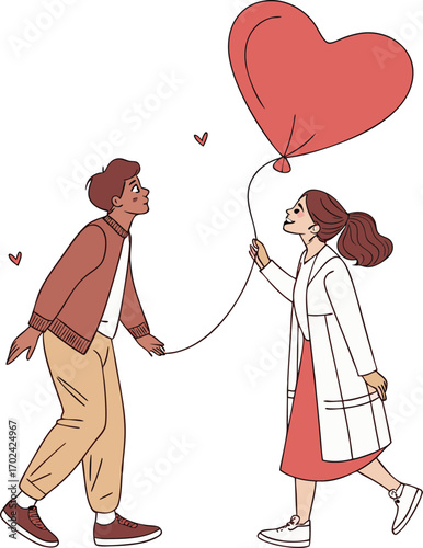 Romantic illustration of a couple holding hands in a tender embrace