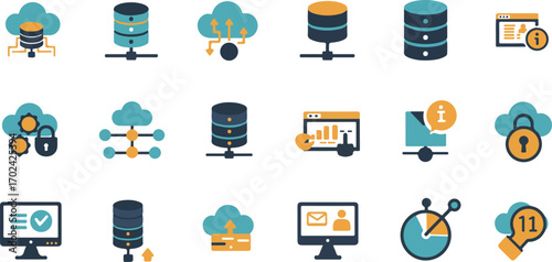 Digital Technology and Data Security Icons Keywords: digital, technology, data, security, cloud