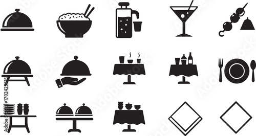 Food Service And Dining Icons Set food cloche serving dome