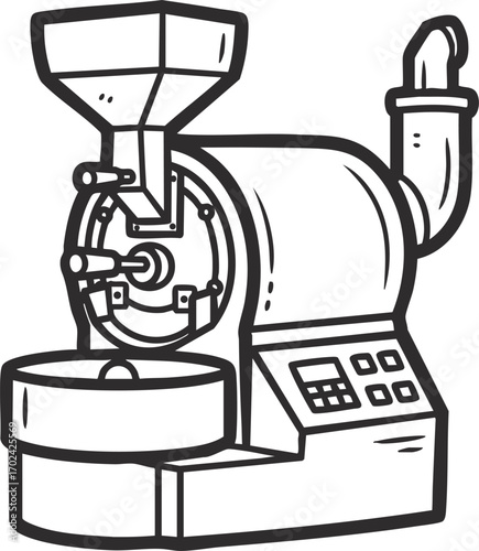 Coffee roaster machine with beans and steam illustration coffee beans roasting