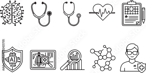 Medical and Healthcare Technology Icons Line Art Keywords: medical, healthcare, technology, icon