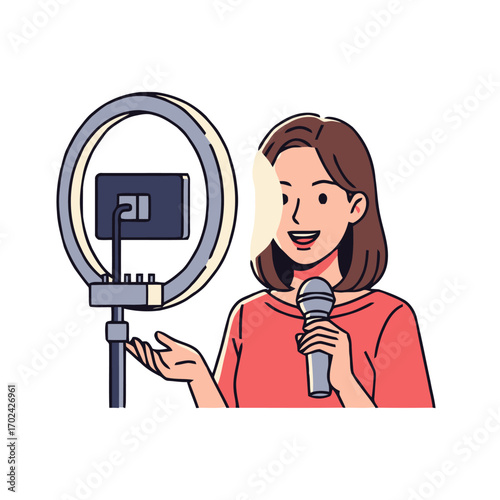 Female speaker with ring light
