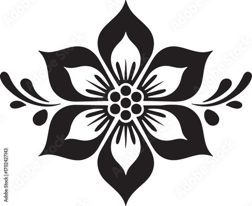 Elegant Floral Henna Tattoo Design Black and White Digital Art