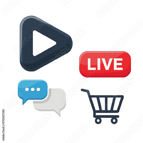Online shopping and live streaming icons