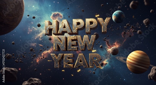 Galaxy-themed 3D “Happy New Year