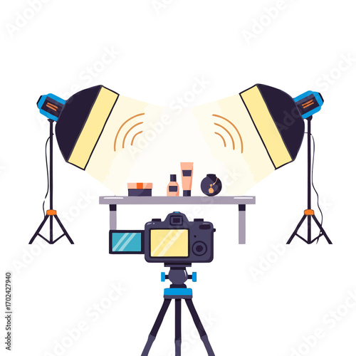 Product photography studio setup with camera and lighting