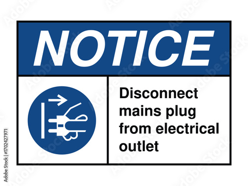Disconnect Mains Plug from Electrical Outlet Safety Sign – Power Isolation Symbol for Equipment Safety, Industrial Compliance, Public Infrastructure – High-Quality Vectorial Image