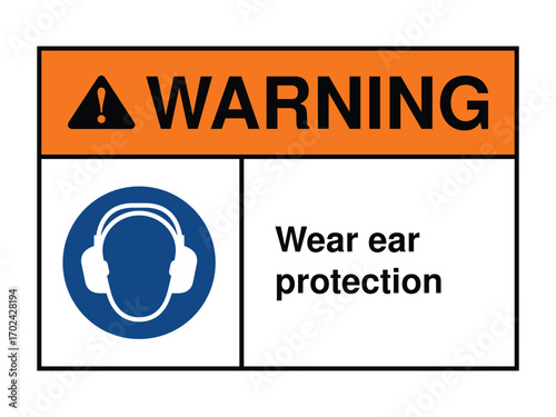 Wear Ear Protection Safety Sign – Hearing Safety Symbol for Loud Work Environments, Industrial Zones, Public Facility Compliance – High-Quality Vectorial Image