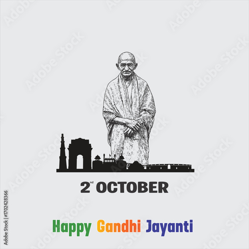 Happy Gandhi Jayanti 2 October vectorof Mahatma Gandhi  Remembering the Man Who United a Nation with the Power of Non-Violence