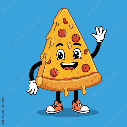a vector of a cute cartoon pizza