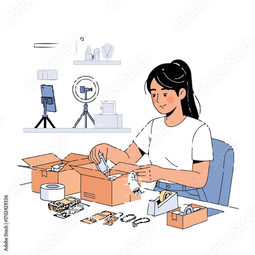 Young woman packing products for online business