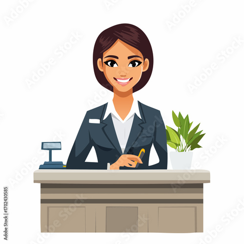 Friendly Hotel Receptionist at Work Station