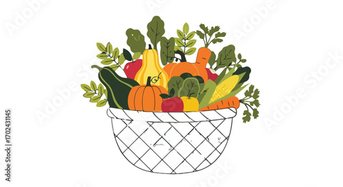 Basket with fresh vegetables and fruits