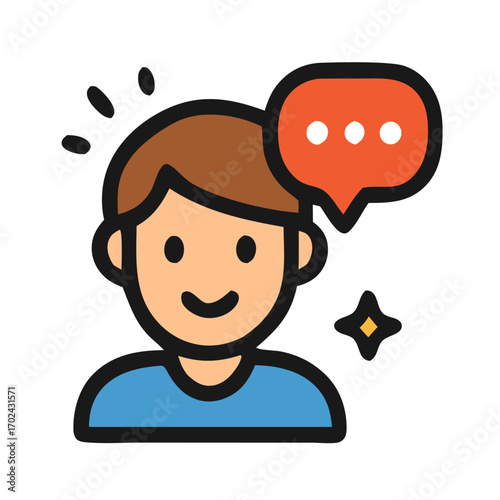 Vector icon of a smiling person with a chat bubble, perfect for customer support, communication apps, messaging, and social media designs