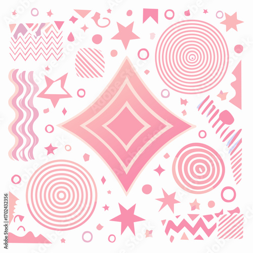 Multicolor abstract seamless pattern vibrant shapes and geometric dot patterns trendy design 90s
2