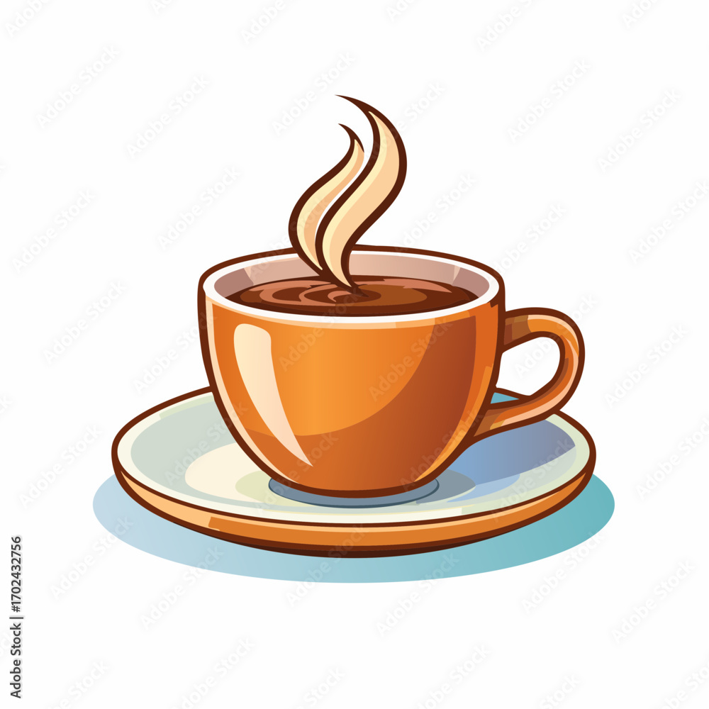 Obraz premium Steaming Coffee Cup on Saucer with Swirling Vapor Illustration