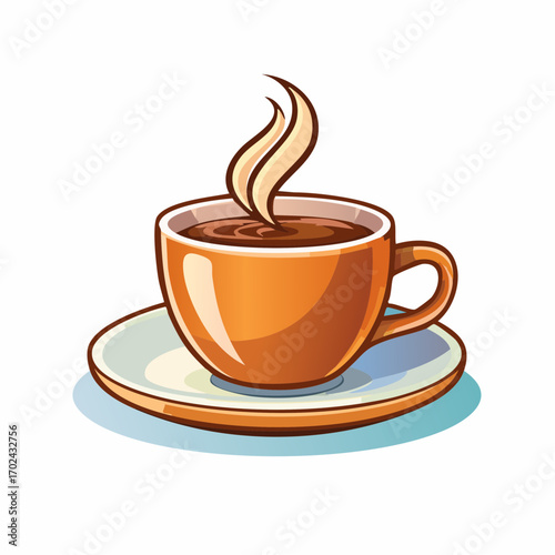 Steaming Coffee Cup on Saucer with Swirling Vapor Illustration