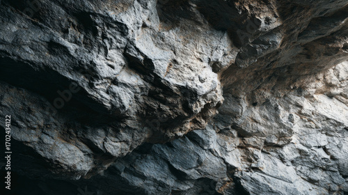 Rough gray cave wall surface with natural rock textures