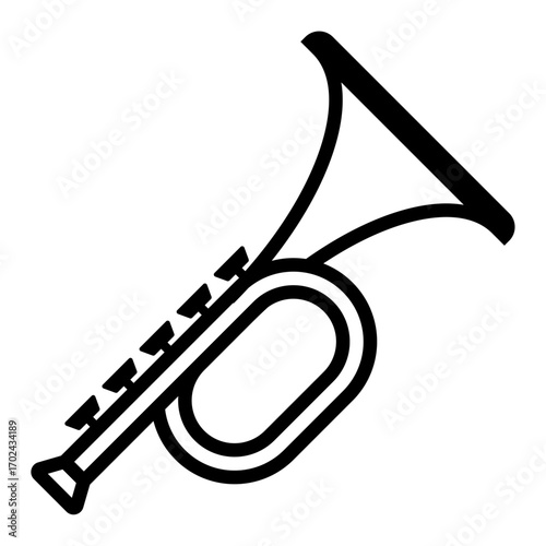 Trumpet musical instrument vector icon in black outline style, brass wind instrument symbol for music, orchestra, and jazz design.