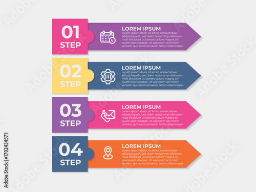 Line step infographic. 4 options workflow diagram, number infograph, process steps chart with line icons. Information vector concept. Illustration of step information chart and infographic