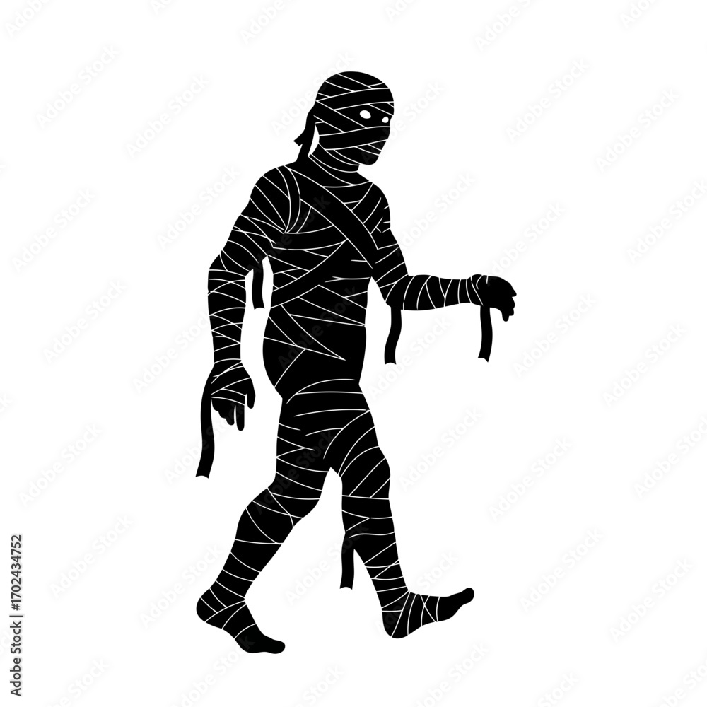 Fototapeta premium Walking mummy silhouette isolated on white background