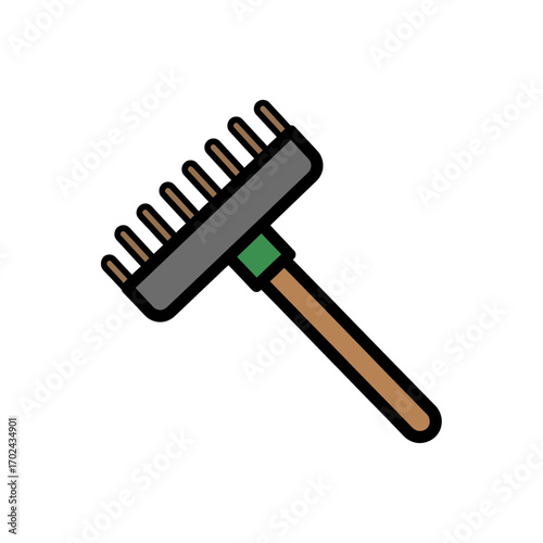 Rake tool assists gardening on white agriculture background object