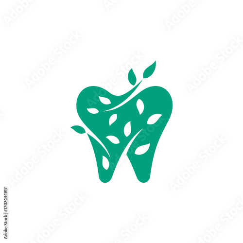Tooth logo with leaf ready for template, dental clinic care vector icon