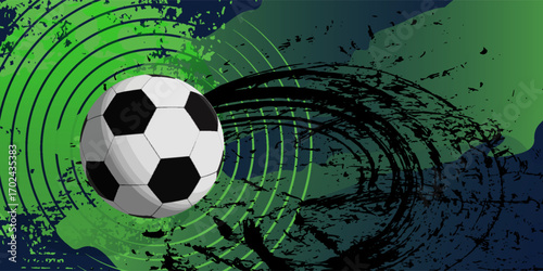 vector black grunge soccer ball on white and blue background