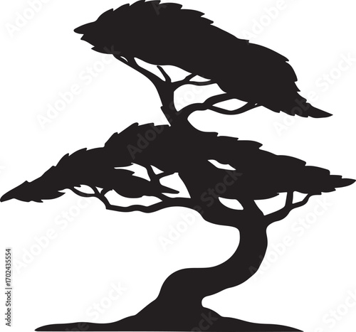 Minimalist Bonsai Tree Silhouette Vector for Zen & Japanese Inspired Designs Perfect for Logos and Decor