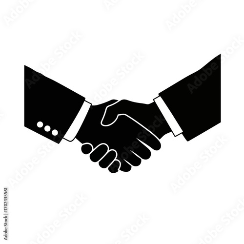 Two business people shaking hands silhouette isolated on white background