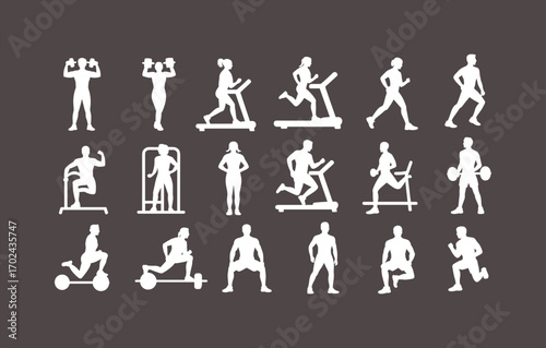 All white silhouette niche vector illustration of diverse human lifestyle and activity poses with minimalist style on white background.
