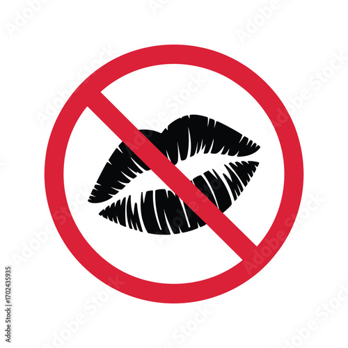 No kissing symbol with red circle and diagonal line over lips