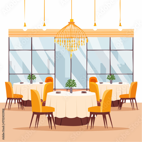 Elegant Restaurant Interior with Modern Design and Warm Lighting