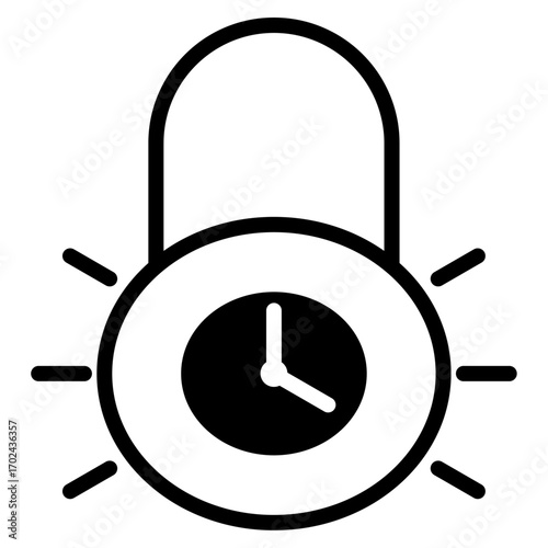 Padlock with clock icon, vector illustration representing time security, scheduled access, password protection, and secure timer system.