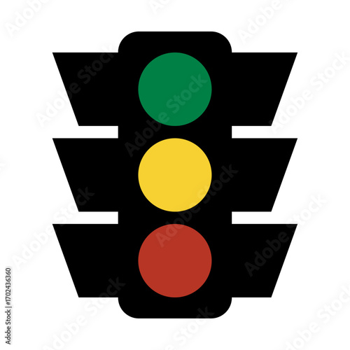 Traffic light icon with the red, green and yellow color. 