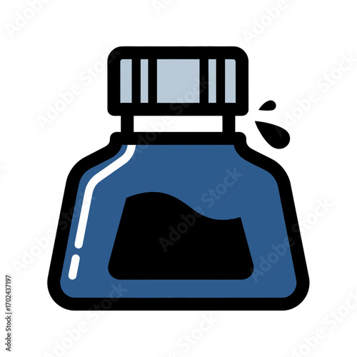 Ink bottle spills liquid in white background illustration