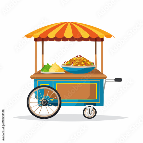 Colorful Street Food Cart Displaying Indian Dishes