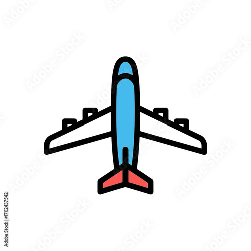 Blue airplane flies aerially graphic flat design
