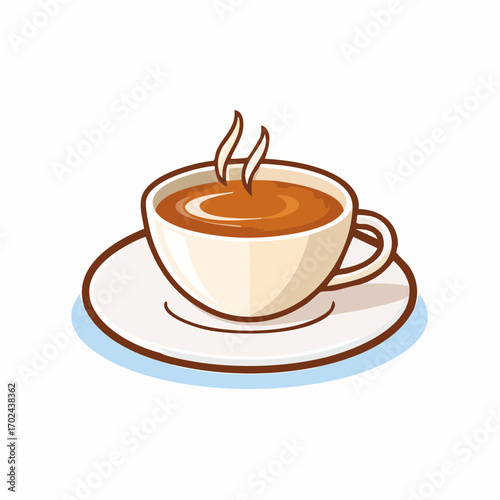 Steaming Coffee Cup on Saucer Cartoon Illustration of Hot Beverage