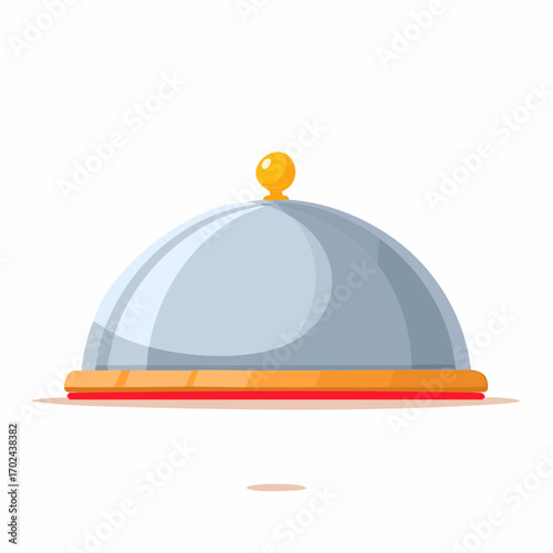 Cartoon illustration of a silver domed food cloche with golden knob