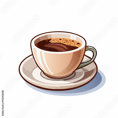 Stylized Coffee Cup with Cream Swirls and Saucer Illustration