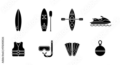 Aquatic Adventures Water Sport Icons for Recreation & Activities
