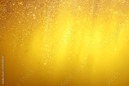 Bright yellow background with glowing rays of light and sparkling stars, golden sun shining from corner, glitter effect adds enchanting festive and celebratory atmosphere.