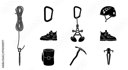 Climbing Gear Set Rope, Carabiner, Shoes, Helmet, Bag, Axe, Spike