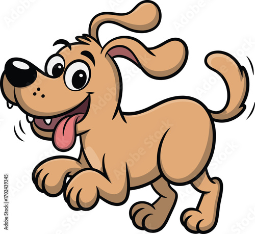 Cartoon dog, cheerful puppy, vector illustration, playful pet, happy animal, cute character, tongue out, wagging tail, clipart, stock image