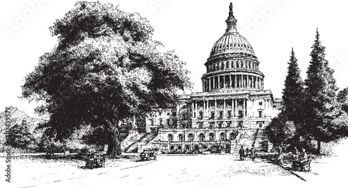 United States Capitol, Washington illustration on a white background. This vector illustration can be used in any size you like for advertising, logos, and other work.